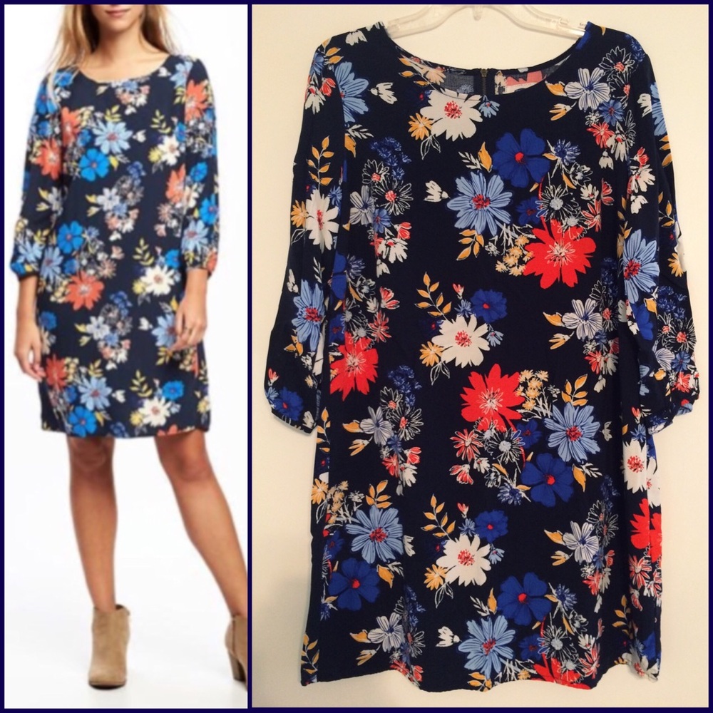 Old Navy Navy Floral Mini Dress with Blue & Red Blooms